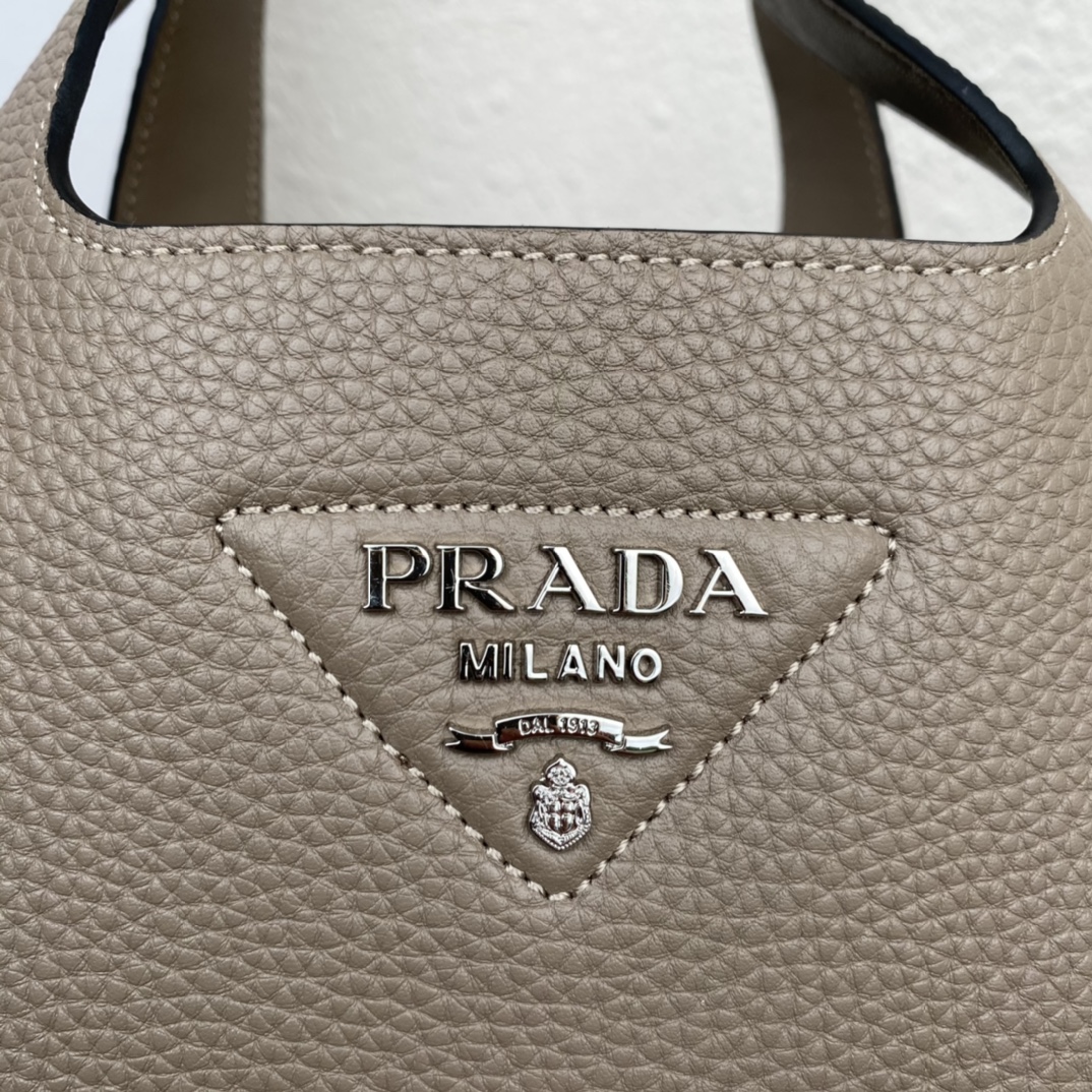 Prada Medium Leather Bag Shoulder Bag Tote Grey 1BG335